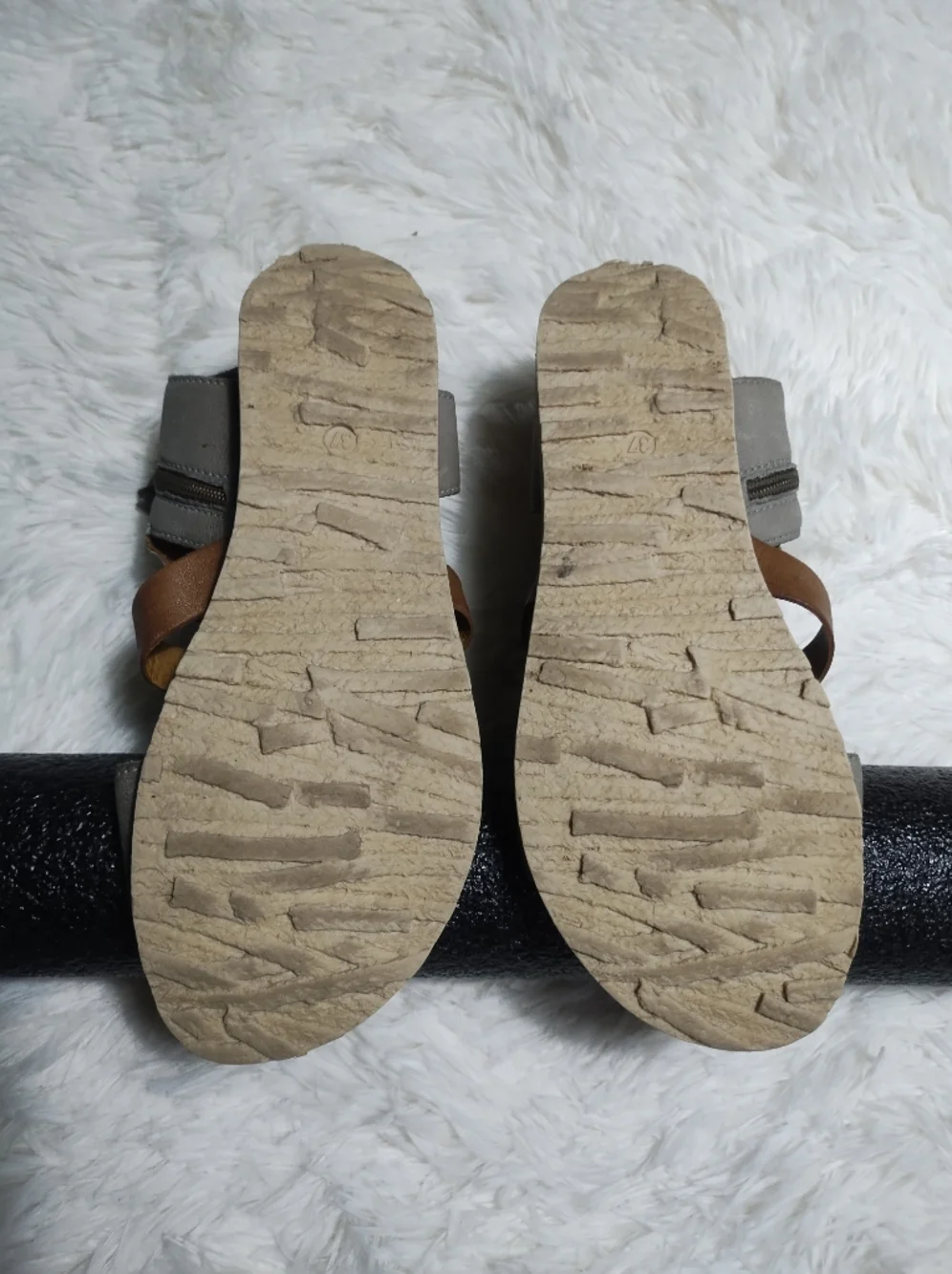 Miz Mooz Gray and Brown Leather Strappy Sandals